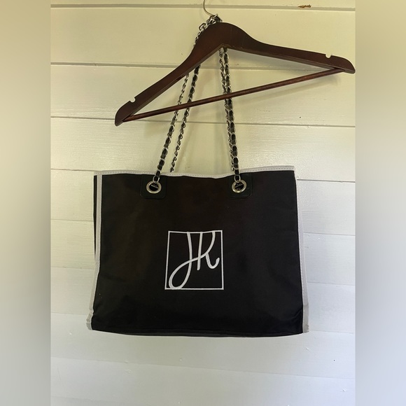 Black/White Joseph Ribkoff Metal Handle Tote Bag - Picture 2 of 11